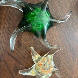 Green and Orange Glass Starfish Art Decor